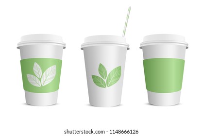 Vector realistic blank paper coffee cup isolated on white. Vector illustration.