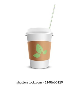 Vector realistic blank paper coffee cup isolated on white. Vector illustration.
