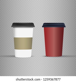 Vector realistic blank paper coffee cup set isolated. 