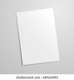 Vector realistic blank paper sheet mockup on light grey background. Flayer, poster template for your design