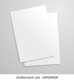 Vector realistic blank paper sheet mockup on light grey background. Flayer, poster template for your design