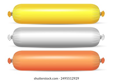 Vector Realistic Blank Polyethylene Sausage Packaging. Design Template for Mockup, Closeup, Isolated, Front View.