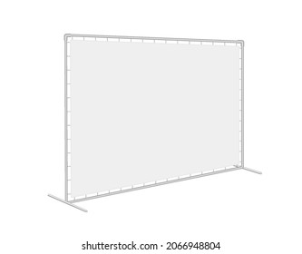 Vector realistic blank press wall. Mobile Exhibition stand or banner with ropes. Mock-up. Rectangular horizontal template with copy-space for branding advertising, conferences, shows. Side view. EPS10