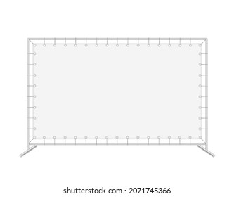 Vector realistic blank press wall isolated on white background. Mobile Exhibition stand or banner with ropes. Mock-up. Rectangular horizontal template with copy-space. Front view. EPS10