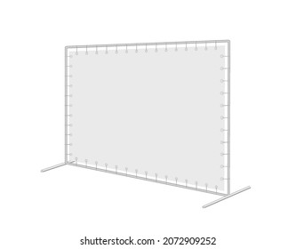 Vector realistic blank press wall. Mobile Exhibition stand or banner with ropes. Mock-up. Rectangular horizontal template with copy-space for branding advertising, conferences, shows. Side view. EPS10