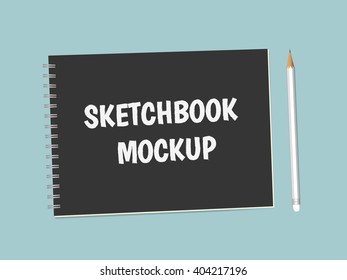 Vector Realistic Blank Sketchbook With Pencil. Spiral Notepad, Mock Up For Your Design