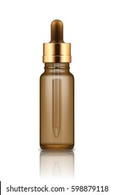 Vector realistic blank template of glass bottle with dropper for organic aromatic essential oil. Mock-up of package. Empty and clean 3d white plastic container for liquid, essence.