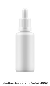 Vector realistic blank template of plastic bottle with dropper for organic aromatic essential oil. Mock-up of package. Empty and clean 3d white plastic container for liquid, essence.