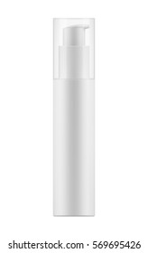 Vector realistic blank template of plastic bottle with dispenser for gel for shave. Mock-up of package. Empty and clean 3d white plastic container with pump for cream. Illustration isolated on white