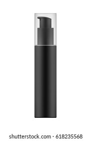 Vector realistic blank template of plastic bottle with dispenser for gel for shave. Mock-up of package. Empty and clean 3d white plastic container with pump for cream. Illustration isolated on white