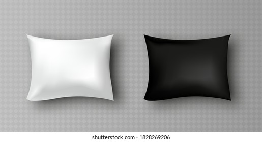 Vector realista blanco blanco blanco, almohada rectangular negra aislada sobre fondo transparente.