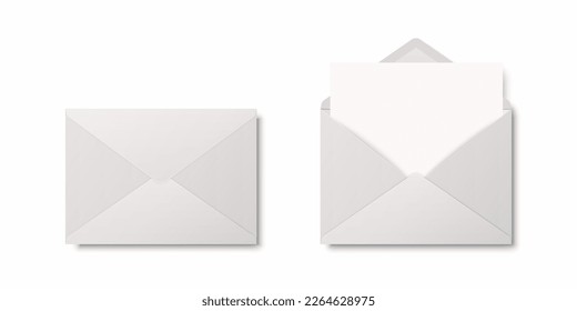 Vector Realistic Blank White Closed, Opened Envelopes with Letter Inside. Folded, Unfolded White Envelope Icon, Mockup Set Closeup Isolated. Message, Alert, Congratulations, Surprise, Secret Concept