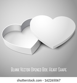 Vector realistic blank white opened heart shape box isolated on gray background. For your valentines day, wedding or love presents design. 