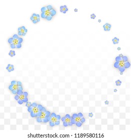 Vector Realistic Blue Flowers Falling on Transparent Background.  Spring Romantic Flowers Illustration. Flying Petals. Sakura Spa Design.  Blossom Confetti. Design Elements for  Poster Design. 