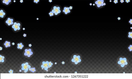 Vector Realistic Blue Flowers Falling on Transparent Background.  Spring Romantic Flowers Illustration. Flying Petals. Sakura Spa Design.  Blossom Confetti. Design Elements for  Wedding Decoration.