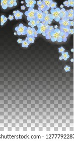 Vector Realistic Blue Flowers Falling on Transparent Background.  Spring Romantic Flowers Illustration. Flying Petals. Sakura Spa Design.  Blossom Confetti. Design Elements for  8 March Card.