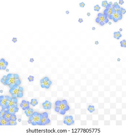 Vector Realistic Blue Flowers Falling on Transparent Background.  Spring Romantic Flowers Illustration. Flying Petals. Sakura Spa Design.  Blossom Confetti. Design Elements for  St. Valentine Day.