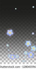 Vector Realistic Blue Flowers Falling on Transparent Background.  Spring Romantic Flowers Illustration. 