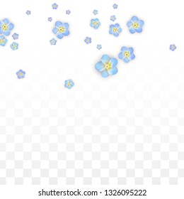 Vector Realistic Blue Flowers Falling on Transparent Background.  Spring Romantic Flowers Illustration. 