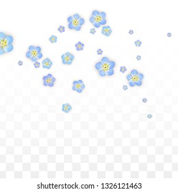 Vector Realistic Blue Flowers Falling on Transparent Background.  Spring Romantic Flowers Illustration.  