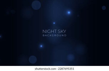 Vector realistic blue night sky with bokeh light effect. Abstract background night starry sky space with blue nebula. Vector illustration