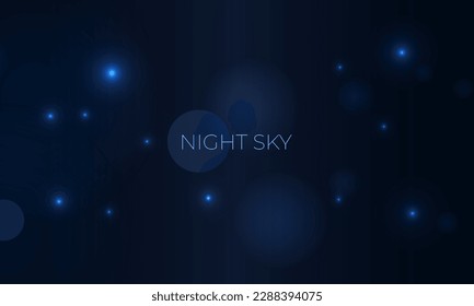 Vector realistic blue night sky with bokeh light effect. Abstract background night starry sky space with blue nebula. Vector illustration