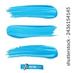 Vector realistic blue paint brush strokes on a white background.