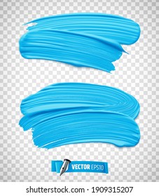 Vector realistic blue paint brush strokes on transparent background