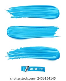 Vector realistic blue paint brush strokes on a white background.