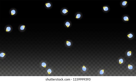 Vector Realistic Blue Petals Falling on Transparent Background.  Spring Romantic Flowers Illustration. Flying Petals. Sakura Spa Design.  Blossom Confetti. Design Elements for  8 March Card.