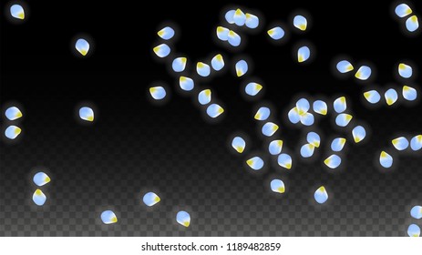 Vector Realistic Blue Petals Falling on Transparent Background.  Spring Romantic Flowers Illustration. Flying Petals. Sakura Spa Design.  Blossom Confetti. Design Elements for  St. Valentine Day.