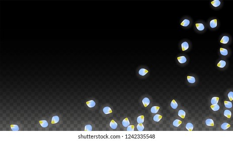 Vector Realistic Blue Petals Falling on Transparent Background.  Spring Romantic Flowers Illustration. Flying Petals. Sakura Spa Design.  Blossom Confetti. Design Elements for  8 March Card.