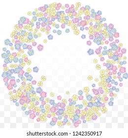 Vector Realistic Blue Petals Falling on Transparent Background.  Spring Romantic Flowers Illustration. Flying Petals. Sakura Spa Design. Blossom Confetti. Design Elements for  Poster Design. 