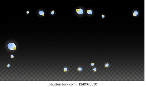 Vector Realistic Blue Petals Falling on Transparent Background.  Spring Romantic Flowers Illustration. Flying Petals. Sakura Spa Design.  Blossom Confetti. Design Elements for  Mother's Day.