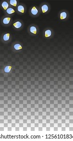 Vector Realistic Blue Petals Falling on Transparent Background.  Spring Romantic Flowers Illustration. Flying Petals. Sakura Spa Design.  Blossom Confetti. Design Elements for  Mother's Day.