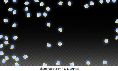 Vector Realistic Blue Petals Falling on Transparent Background.  Spring Romantic Flowers Illustration. Flying Petals. Sakura Spa Design.  Blossom Confetti. Design Elements for  Poster Design. 