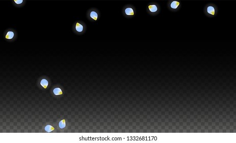 Vector Realistic Blue Petals Falling on Transparent Background.  Spring Romantic Flowers Illustration. Flying Petals. Sakura Spa Design.  Blossom Confetti. Design Elements for  Poster Design. 