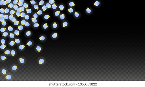 Vector Realistic Blue Petals Falling on Transparent Background.  Spring Romantic Flowers Illustration. Flying Petals. Sakura Spa Design.  Blossom Confetti. Design Elements for  Poster Design. 