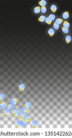 Vector Realistic Blue Petals Falling on Transparent Background.  Spring Romantic Flowers Illustration. Flying Petals. Sakura Spa Design.  Blossom Confetti. Design Elements for  Poster Design. 