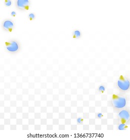 Vector Realistic Blue Petals Falling on Transparent Background.  Spring Romantic Flowers Illustration. Flying Petals. Sakura Spa Design.  Blossom Confetti. Design Elements for  8 March Card.