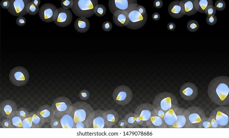 Vector Realistic Blue Petals Falling on Transparent Background.  Spring Romantic Flowers Illustration. Flying Petals. Sakura Spa Design.  Blossom Confetti. Design Elements for  Mother's Day.