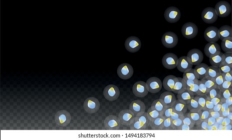 Vector Realistic Blue Petals Falling on Transparent Background.  Spring Romantic Flowers Illustration. Flying Petals. Sakura Spa Design.  Blossom Confetti. Design Elements for  Wedding Decoration.
