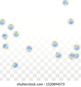Vector Realistic Blue Petals Falling on Transparent Background.  Spring Romantic Flowers Illustration. Flying Petals. Sakura Spa Design.  Blossom Confetti. Design Elements for  Mother's Day.