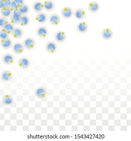 Vector Realistic Blue Petals Falling on Transparent Background.  Spring Romantic Flowers Illustration. Flying Petals. Sakura Spa Design.  Blossom Confetti. Design Elements for  Mother's Day.