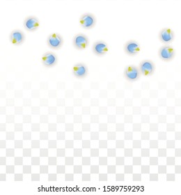 Vector Realistic Blue Petals Falling on Transparent Background.  Spring Romantic Flowers Illustration. Flying Petals. Sakura Spa Design.  Blossom Confetti. Design Elements for  8 March Card.