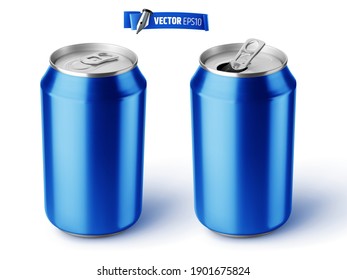 Vector realistic blue soda cans on white background