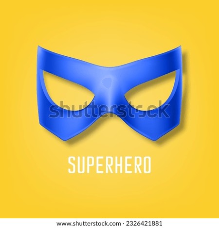 Vector Realistic Blue Super Hero Mask on Yellow Background. Face Character, Superhero Comic Book Mask Design Template. Superhero Carnival Glasses, Front View