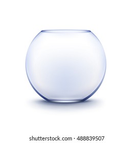 Vector Realistic Blue Transparent Glass Smooth Empty Fishbowl Aquarium Isolated on White Background