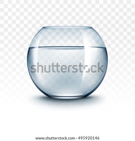 Vector Realistic Blue Transparent Shiny Glass Fishbowl Aquarium with Water without Fish Isolated on White Background