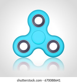 Vector realistic blue turquoise hand fidget spinner toy stress relieving on white background. Anti stress and relaxation fidgets illustration. EPS 10